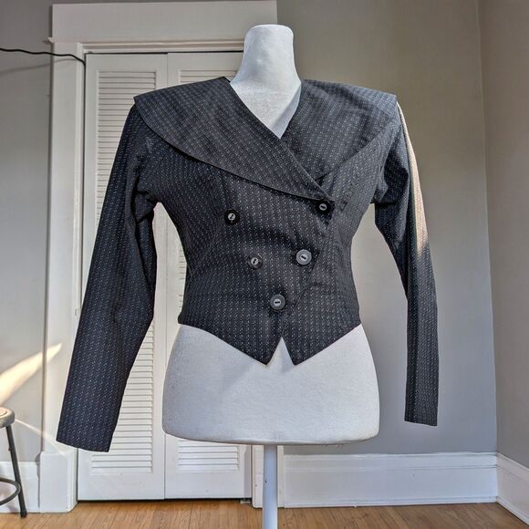 Vintage 90s Byer Too! Cropped Tuxedo Vest Blazer Byer Too! Dark Academia Size 5 - Picture 3 of 7